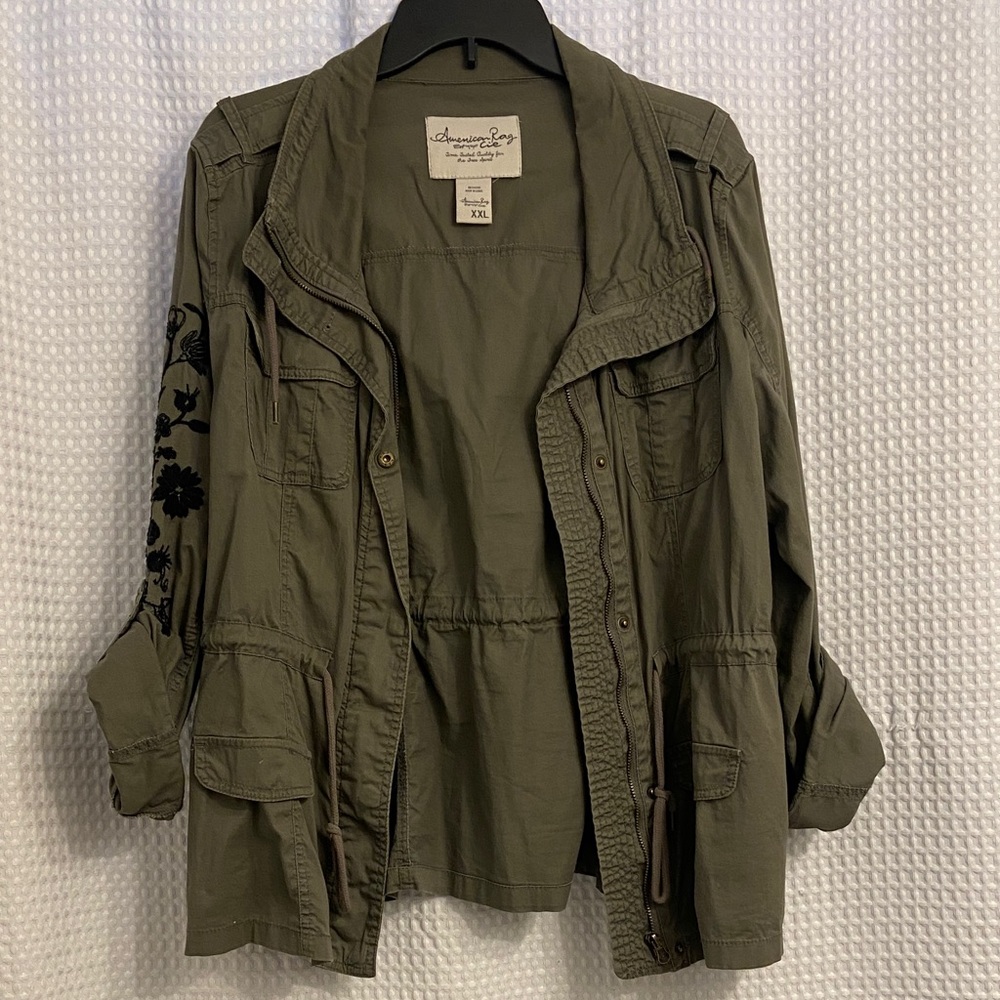 American Rag Khaki Utility Jacket with Floral Detail
